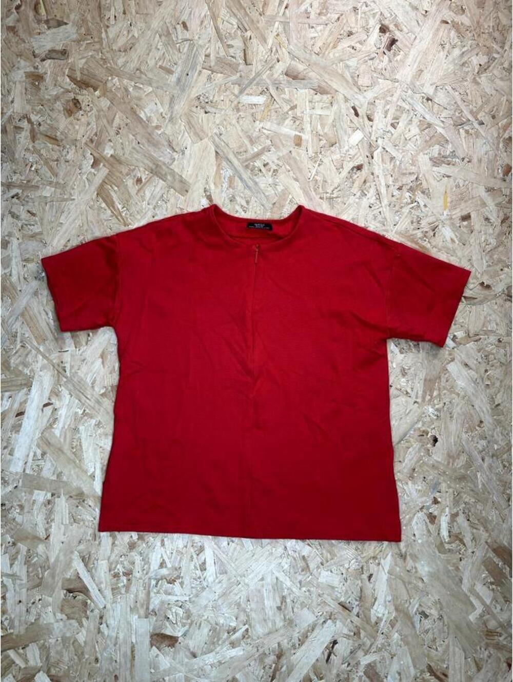 Parfois Collection Red Short Sleeve T-Shirt Womens XS/S Half Zip Crew Neck